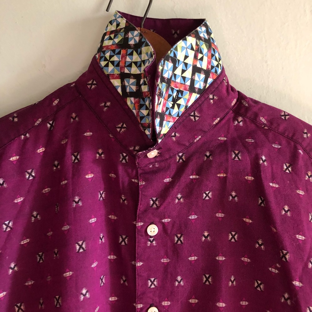 Robert Graham Purple Floral Flip Cuff Shirt XL - Picture 6 of 8